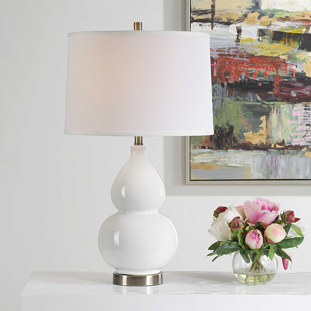 Ceramic Table Lamp - White Fabric