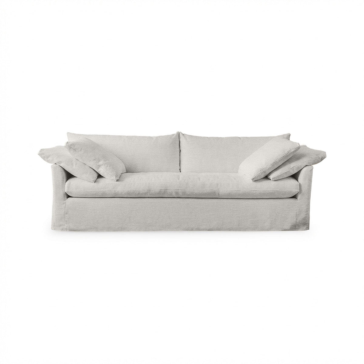 Classic Home Cassiano slip cover sofa in a neutral fabric, showcasing a stylish stationary sofa design with plush cushions.