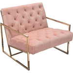 Luxe Accent Chair in Blush Pink Tufted Velvet Fabric with Polished Gold Stainless Steel Frame