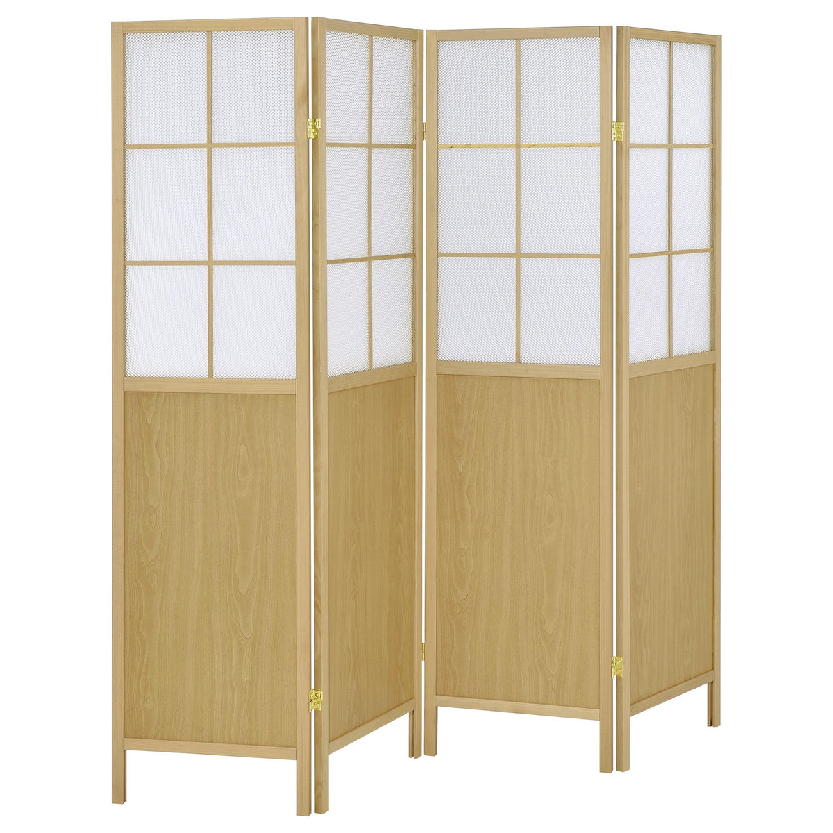 Gabby - 4 Panel Divider Folding Shoji Screen With Windowpane Details - Natural