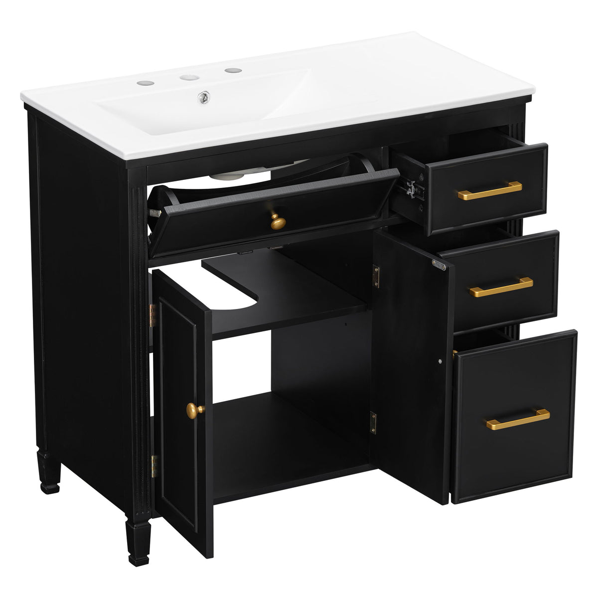 Bathroom Vanity With Sink Top, 3 Soft Closing Drawers