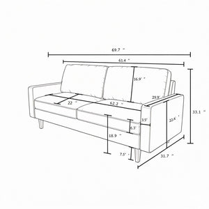 Beige US Pride 3-seat sofa with removable cushions and stationary design, showcasing soft upholstery and comfortable seating.