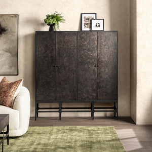 Classic Home Amilio Tall Cabinet in Rust Noir showing a sleek, modern accent cabinet with a smooth finish and tall storage design.