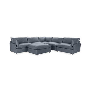 Classic Home Caplan 6-piece modular sectional with ottoman, featuring plush fabric cushions and versatile living room setup.