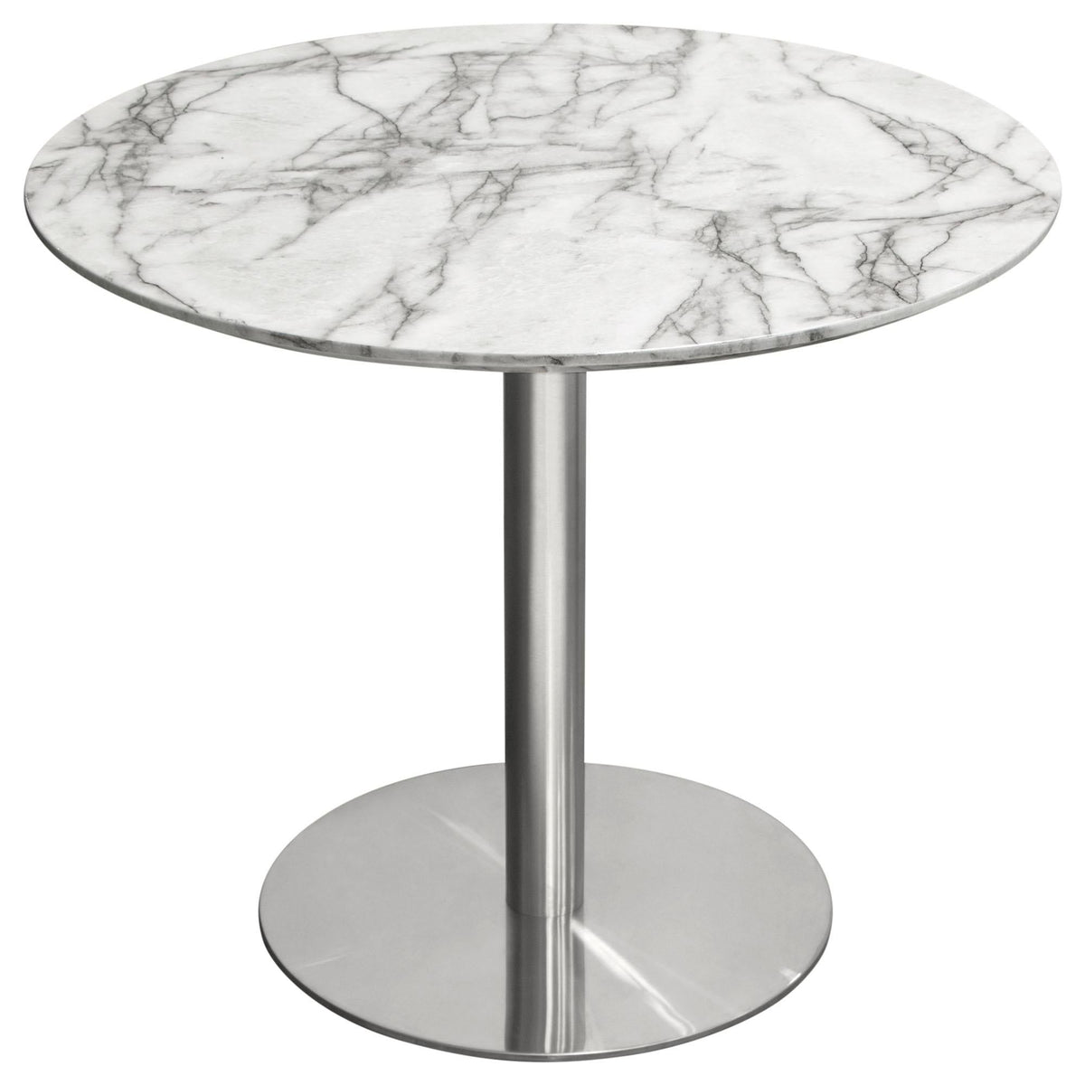 Stella 36" Round Dining Table w/ Faux Marble Top and Brushed Silver Metal Base by Diamond Sofa