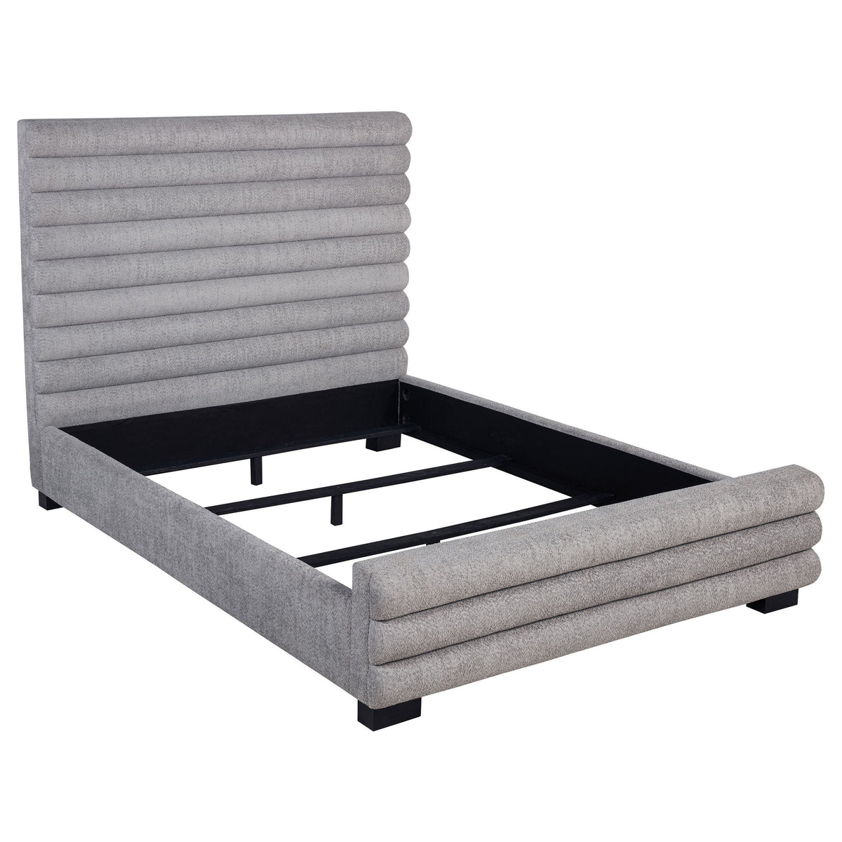 Queen Bed With Textured, And Tufted Headboard - Gray