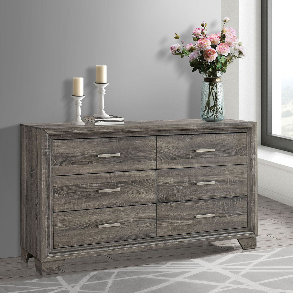 Funston - 6 Drawer Dresser Cabinet - Brown Oak
