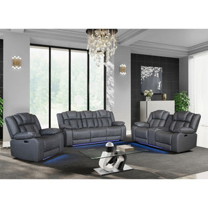 Raize - 10 Power Console Reclining Loveseat With LED And Immersive Sound - Gray