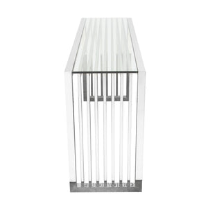 SOHO Rectangular Stainless Steel Console Table w/ Clear, Tempered Glass Top by Diamond Sofa