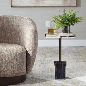 Rowman - Petrified Wood Accent Table - Bronze