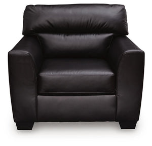 Midnight Glennbre arm chair by Signature Design by Ashley®, plush fabric, cushioned seat with wooden legs.