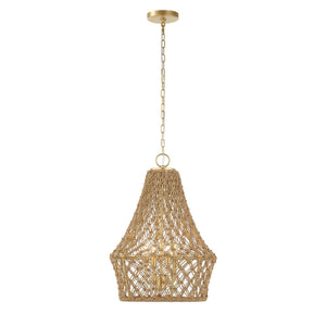 Macrame - 4 Light Rope Pendant - Light Brown
