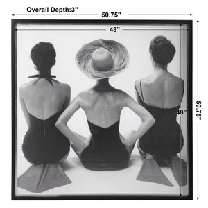 Framed print of 1959 ladies' swimwear fashion in black, by Uttermost, featuring vintage swimwear illustration artwork.