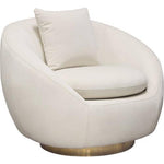 Celine Swivel Accent Chair in Light Cream Velvet w/ Brushed Gold Accent Band