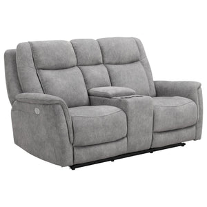 Linus - Zero Gravity Power Reclining Console Loveseat - Hudson Gray