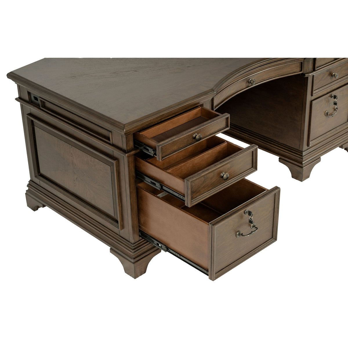 Stigham - 7 Drawer Executive Desk With Lockable File Cabinets - Oak