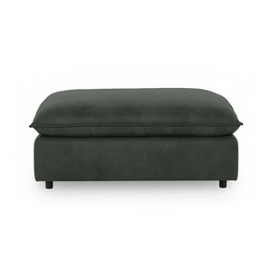 Classic Home Caplan upholstered ottoman with soft fabric and sturdy wooden legs, ideal for living room or lounge seating.