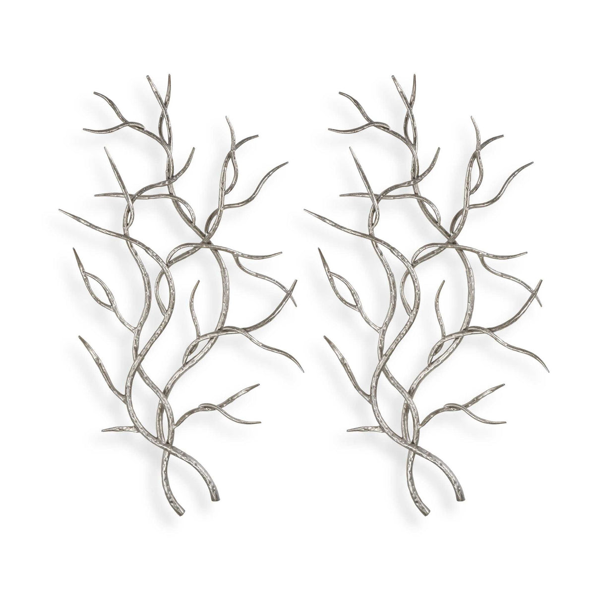 Set of two Pearl Silver silver branch wall decor by Uttermost, featuring elegant metallic leaf designs for modern interior decoration.