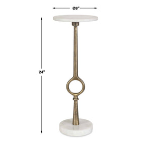 Accent Table - Brass Antique / White