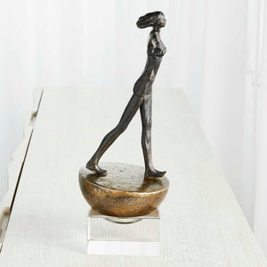 Woman Finding Balance - Sculpture - Black / Brass