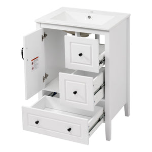Freestanding Bathroom Vanity With Sink, Soft Closing Cabinet And Drawers - White