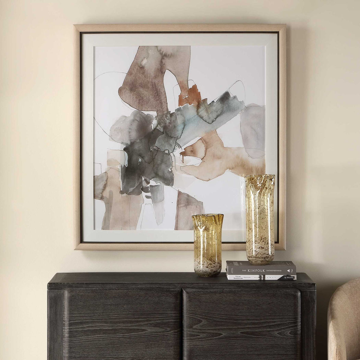 Cohesion - Framed Abstract Print - Black / Blue / Gray / Orange