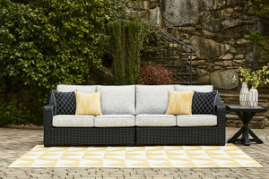 Beachcroft - 2-Piece Outdoor Loveseat with Cushion - Black / Light Gray - R&R Furniture Gallery (Fountain Valley, CA)