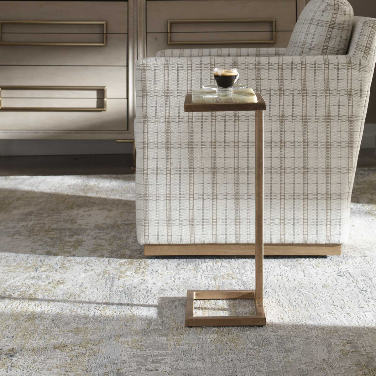 Gamora - Marble Drink Table - Gold / Green