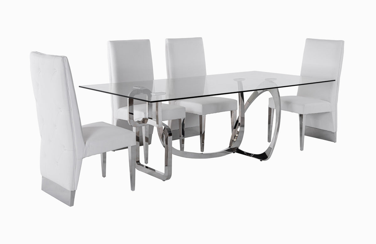 Adelaide Modern Stainless Steel & Glass Dining Table — view 4