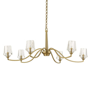 Uttermost Barcelona 6-light brass chandelier with gold finish, featuring elegant curved design and six light fixtures.