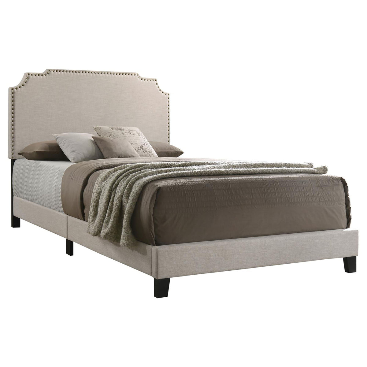 Panel Bed With Nailhead Trim, Upholstered Headboard
