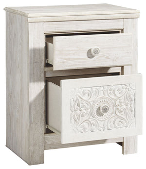 Paxberry - Two Drawer Night Stand - Whitewash - R&R Furniture Gallery (Fountain Valley, CA)