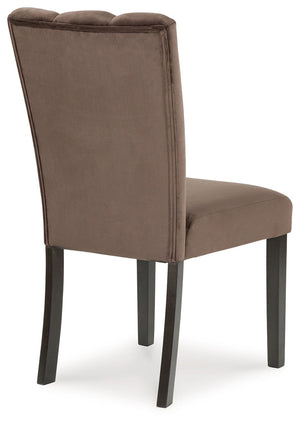 Set of two Jeshina dining upholstered side chairs in mocha fabric by Signature Design, featuring cushioned seats and modern style.