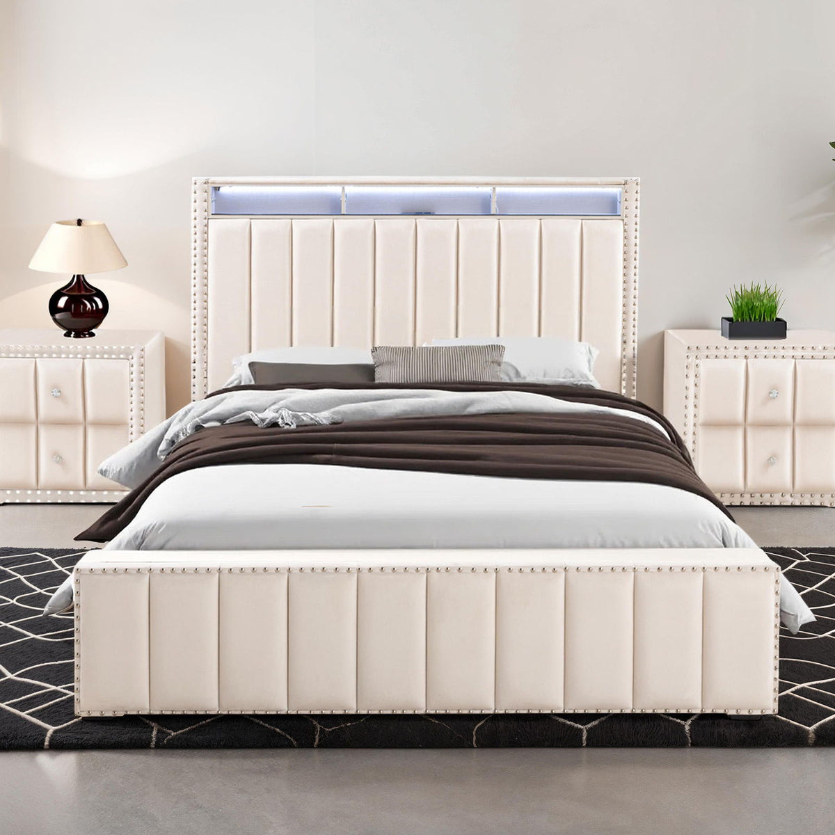Farese - Queen Bed, Beige
