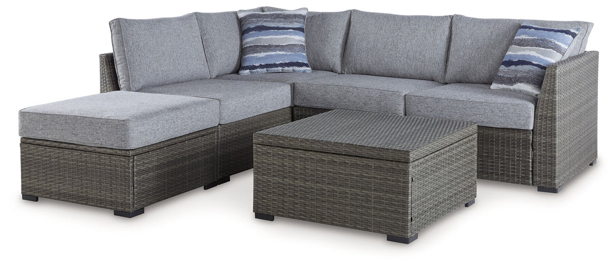 Petal Road - Loveseat Sectional, Ottoman, Table Set (Set of 4) - Gray - R&R Furniture Gallery (Fountain Valley, CA)