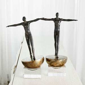 Man Finding Balance - Sculpture - Black / Brass