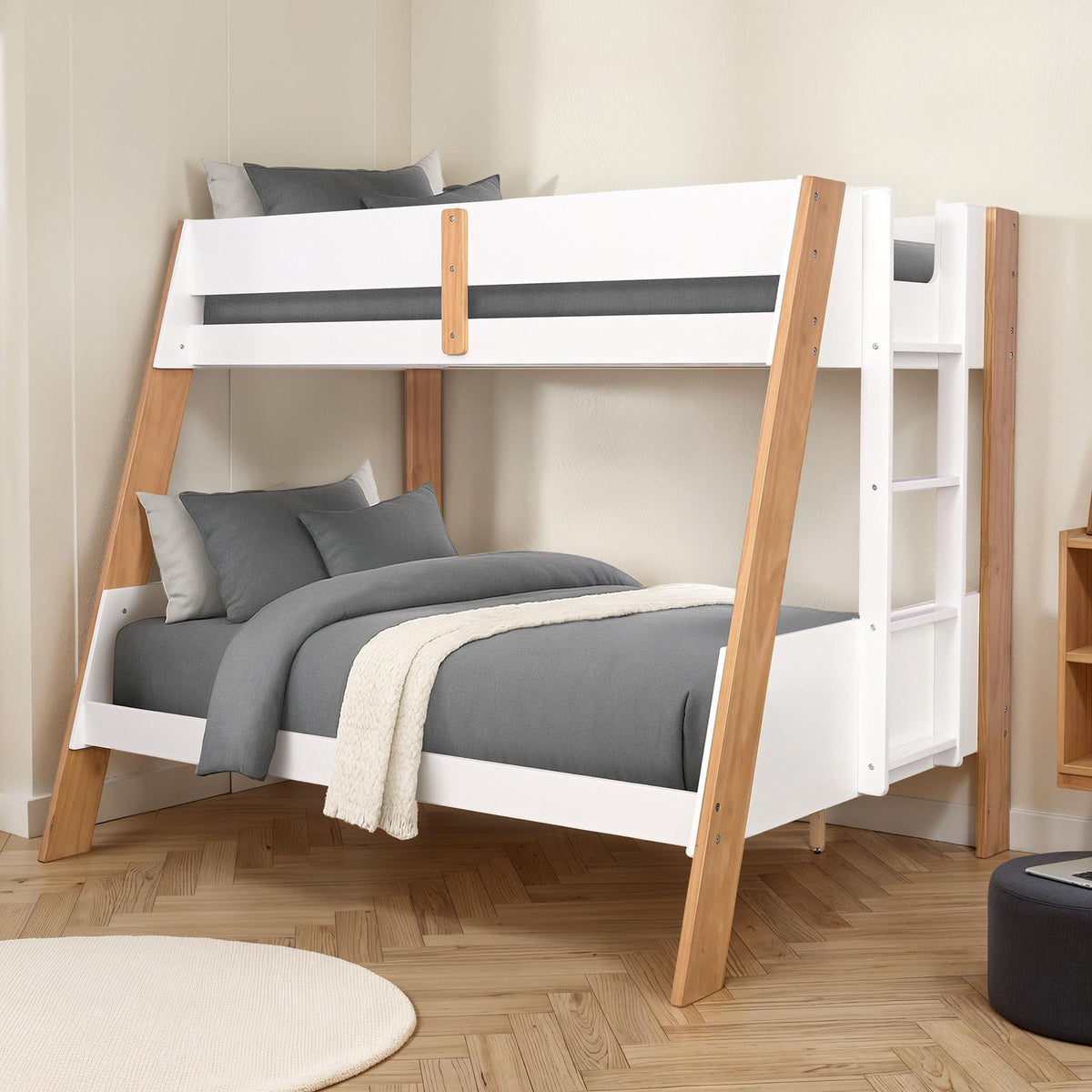 Delbin - Twin/Full Bunk Bed, White/Natural
