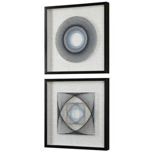 Set of two black geometric art wall decor pieces by Uttermost, featuring modern string design for stylish interior accents.