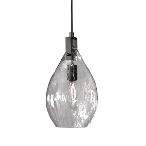 Uttermost Campester 1 Light Watered Glass Mini Pendant in Pearl Silver hanging light fixture with textured glass shade.