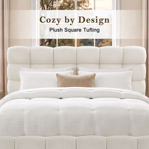 Pula - Queen Platform Bed With Upholstered Headboard, Slat Support, No Box Spring Needed - Ivory