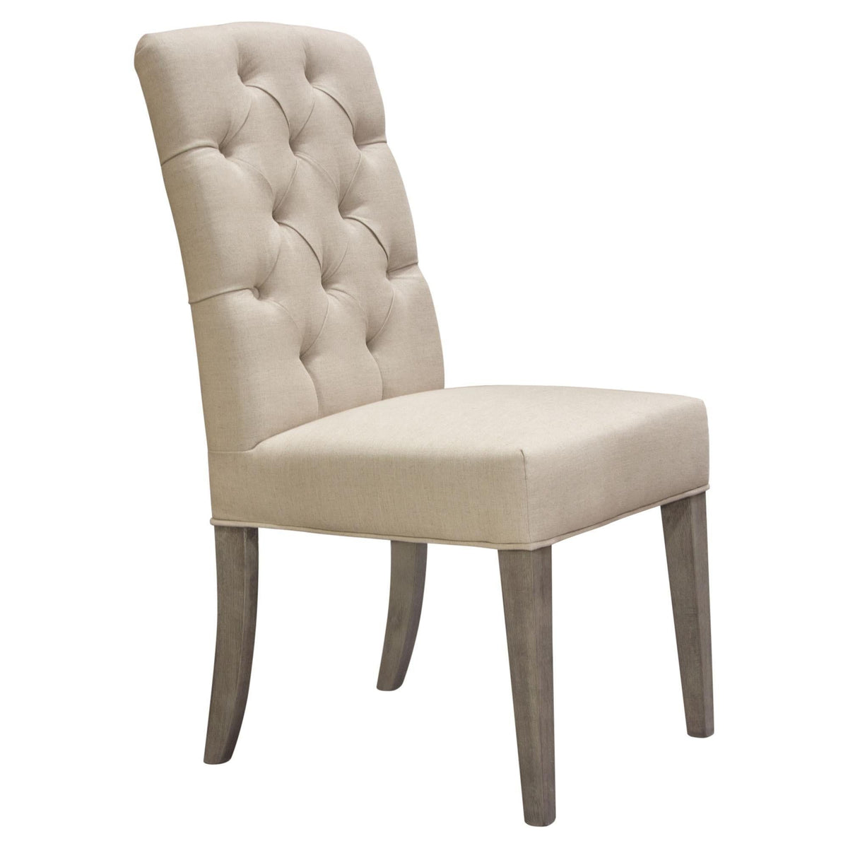 Set of Two Napa Tufted Dining Side Chairs in Sand Linen Fabric with Wood Legs in Grey Oak Finish by Diamond Sofa
