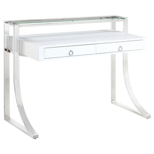 Serrano - 2 Drawer Writing Desk With Polished And Tempered Glass Hutch - Glossy White
