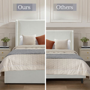 Caron king size upholstered wingback bed with high headboard in ivory by House & Home Furniture