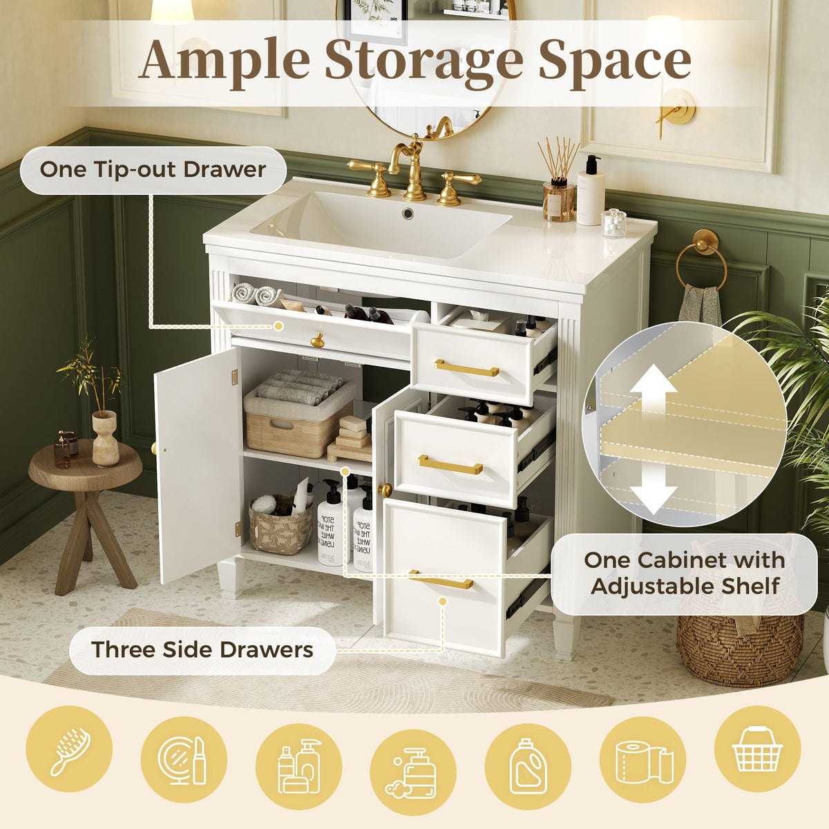 2 Piece Freestanding Bathroom Vanity Set With Sink Top, Reversible Dual Layout