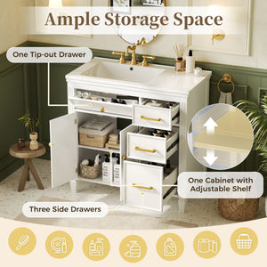 Bathroom Vanity With Sink Top, 3 Soft Closing Drawers