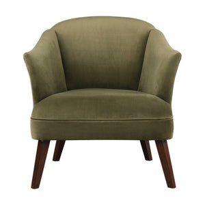 Uttermost Conroy olive accent chair with plush upholstery and sleek wooden legs, stylish and comfortable for modern living spaces.