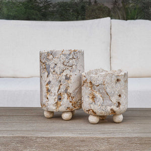 Quarried Stone - Indoor-Outdoor Candleholders (Set of 2) - Brown / White