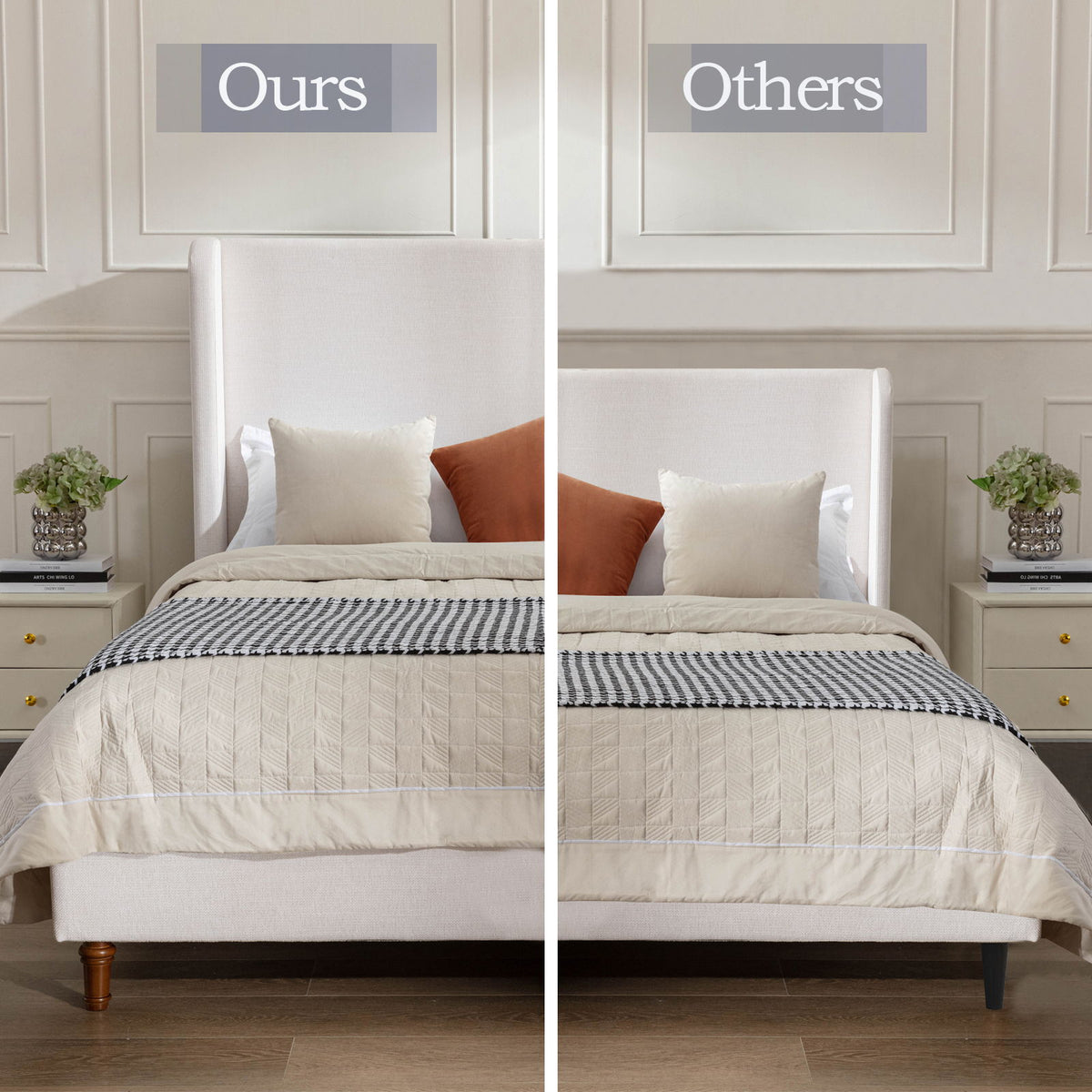 Hayden king size ivory upholstered wingback bed with tall 54-inch headboard by House & Home Furniture