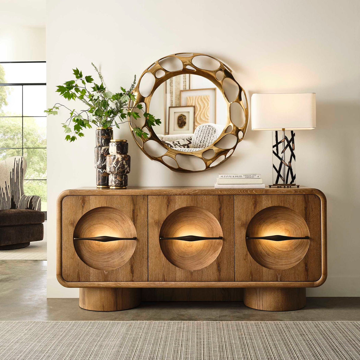 Forest Rings - Lighted 3 Door Cabinet - Light Brown