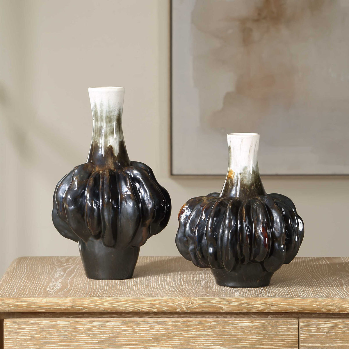 Umbrian - Gourd Vases (Set of 2) - White & Brown